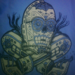 2 color discharge print Sugar Skull C3PO by Roberto Jaras Lira